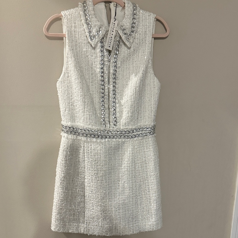 Alice + Olivia White Textured Mini Dress